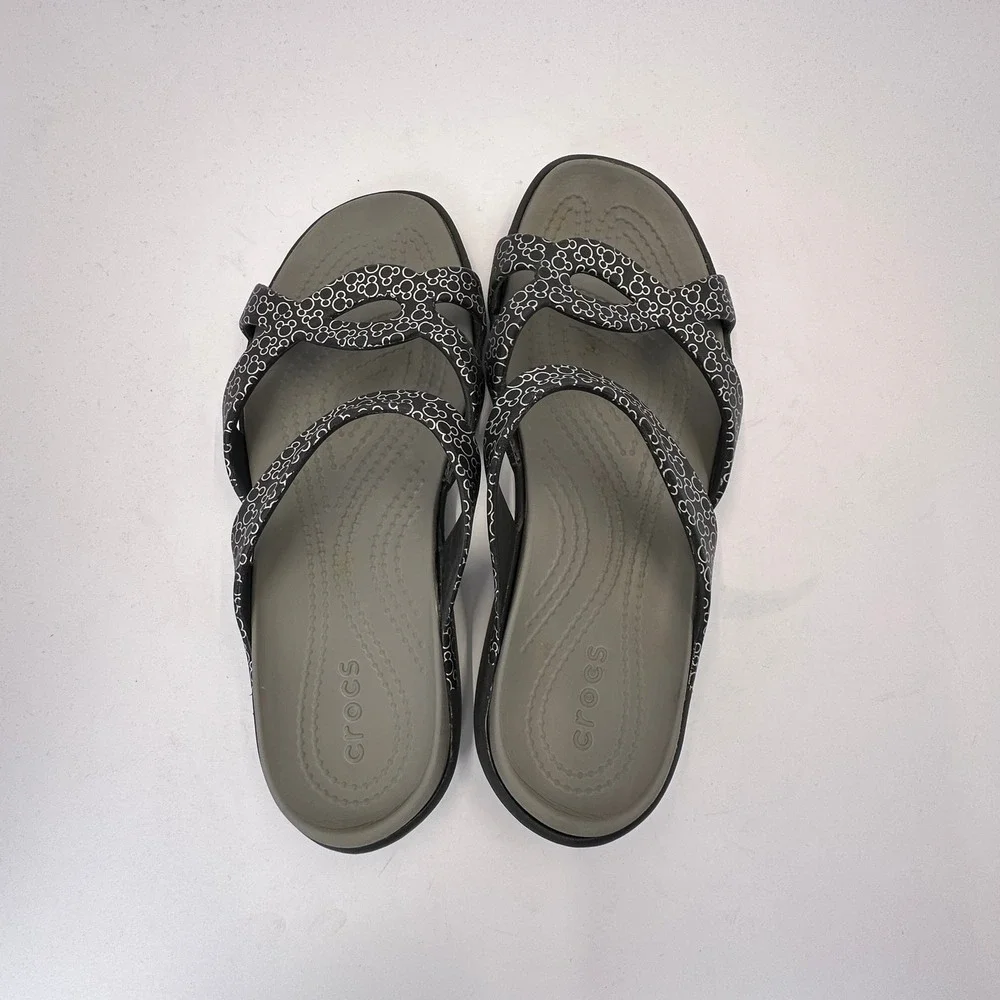 Crocs Meleen Twist Disney Mickey Mouse Black Grey Slide Sandals Womens 8